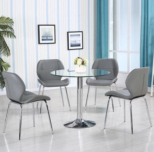 Dante Clear Glass Dining Table With 4 Darcy Grey Chairs